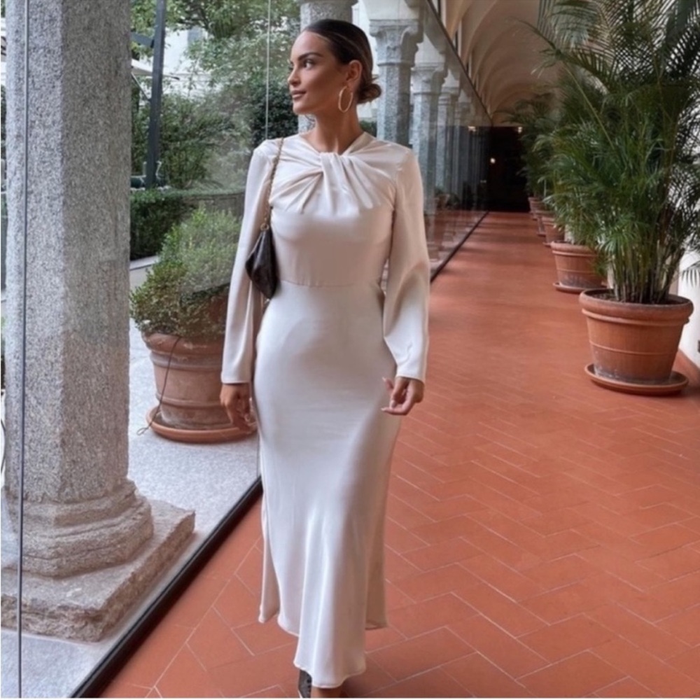 COPY - Bloggers fave! Zara open back satin effect midi dress